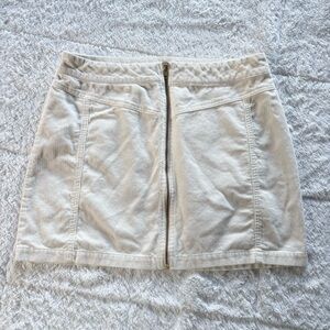 White Corduroy Mini Skirt with Zipper